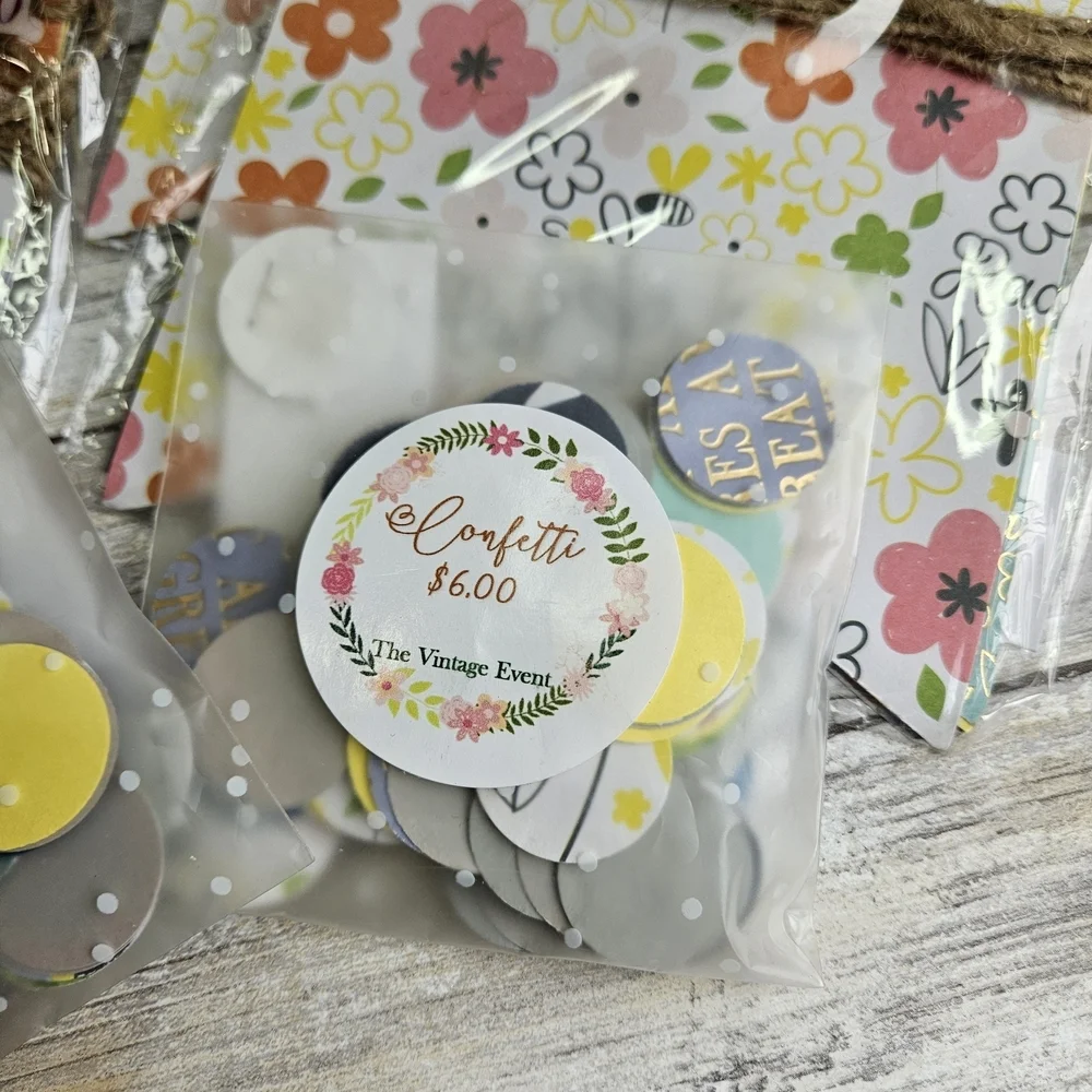 Colorful Floral and Polka Dot Party Bags with Confetti